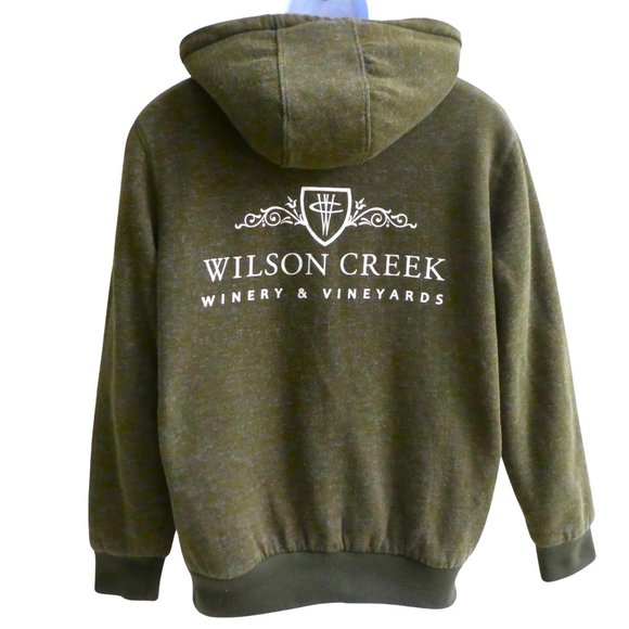 Wilson Creek Winery Vineyards Thick Faux Sherpa Lined Green Sweatshirt Hooded L - Picture 4 of 8